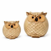 Ensemble de 2 figurines d'hiboux en céramique, style vintage, beige, avec glaçure réactive, pour décoration de table, étagère, jardin, ou comme cadeau de pendaison de crémaillère