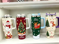 Cadeau de Noël : Tasse isotherme en acier inoxydable avec poignée, logo personnalisé, gobelet de voyage anti-fuite, vente en gros OEM