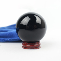 Boule de guérison en cristal naturel asiatique, sphère en verre obsidienne noire avec support, 40/50mm