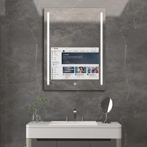 현대 호의적 인 15.6 인치 디스플레이 욕실 Led 빛 거울 와이파이 푸른 이빨 안드로이드 11 터치 스크린 Led 스마트 매직 미러