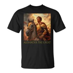 Camiseta Alexander The Great con diseño de guerrero histórico, camiseta negra para hombre - Product Image 1