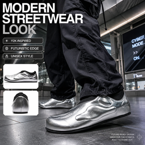 Chaussures à enfiler futuristes en argent métallisé unisexe, style Y2K cyberpunk, mocassins décontractés à profil bas pour hommes et femmes - Product Image 5