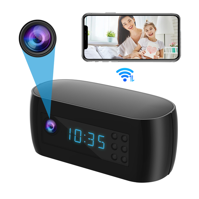 Wireless Wifi Alarm Clock Camera 1080P Video Recording Camera Infrared Night Vision Home Baby Monitor Camera Support 256GB Card