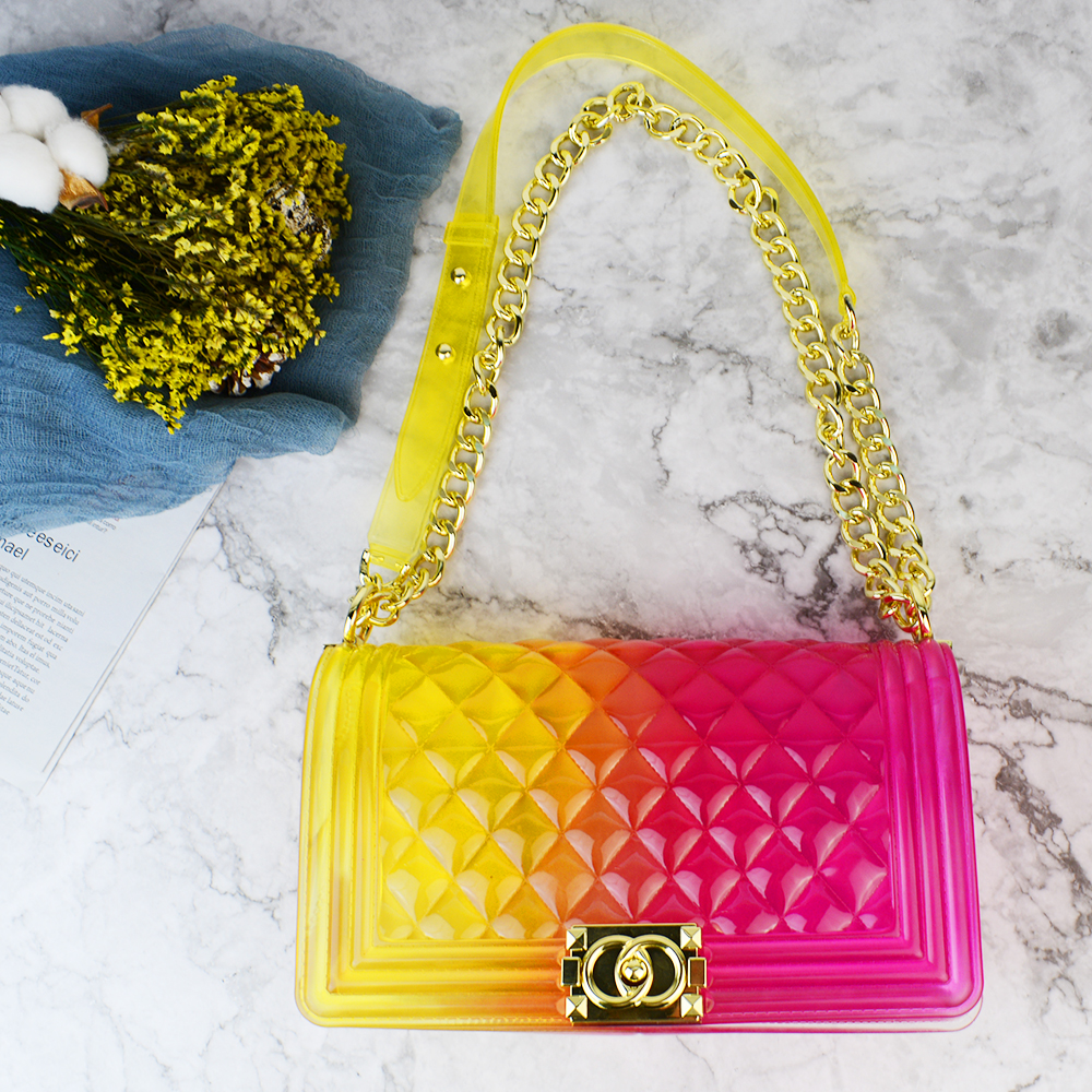 Bolso de hombro con doble hebilla para mujer para verano y otoño #Pink a la moda bandolera cuadrada de gelatina de PVC con lentejuelas Bolso de hombro con doble hebilla para mujer para verano y otoño #Pink a la moda bandolera cuadrada de gelatina de PVC con lentejuelas
