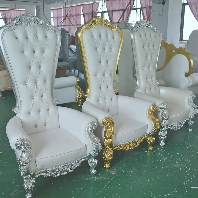 King and queen high back cheaper gold throne chairs royal luxury wedding chair for groom and bride