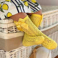 Chaussettes pour nouveau-né, bas en maille, en coton peigné, à nœud papillon, longs, respirants, solides, pour filles, vente en gros,