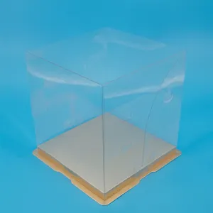 Boîte à gâteaux en or 2 pièces en 1, bordure en plastique transparente, boîte de base pour gâteau à 2 couches