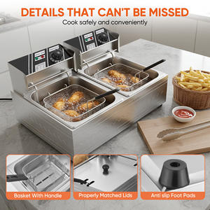 Friteuse électrique professionnelle double cuve 5000W avec 2 paniers en acier inoxydable pour frites, poulet et restauration - Product Image 5