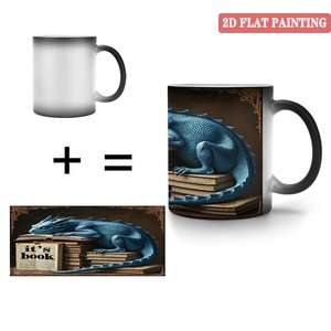 Frosted Black 11oz <b>Ceramic</b> Mug Heat Sensitive Drinking <b>Cup</b> With Dragon Book Design - Product Image 4