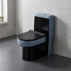 WC monobloc en céramique, design moderne, blanc et noir, à poser au sol, à double chasse siphonique - Product Image 4