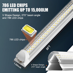 Energy Saving 100W V Shape Integrated T8 Light 8ft Long Lifespan SMD2835 Shop <b>Lighting</b> for Garage Warehouse <b>Workshop</b> Supermarket - Product Image 5