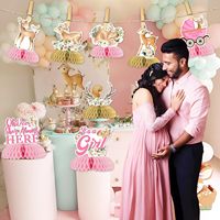 8 Centros de Mesa de Panal de Abeja para Baby Shower con Diseño de Ciervo, Color Rosa, 'Oh Deer, Ya Está Prácticamente Llegando', con 'Es Niña', Centros de Mesa Florales