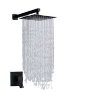 HONGDEC Ensemble complet de douche encastrée murale avec mitigeur intégré, pommeau de douche carré effet pluie noir mat à fonction unique