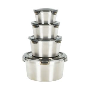 Stackable BPA Free Round Stainless Steel 304 Canister Food Storage Box Container Set Of 4