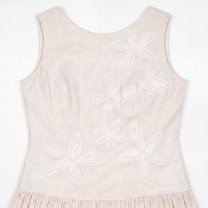 Beige Floral Embroidered Casual <b>Dress</b> Sleeveless A Line Midi <b>Dress</b> Feminine <b>Summer</b> Party <b>Dress</b> - Product Image 6