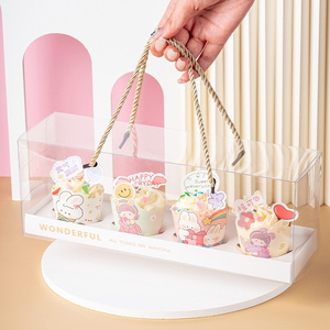 JM Afternoon Tea Party Rectangle Swiss Roll Mousse Cake Dessert Baking Transparent Cupcake Packaging Box with Handle