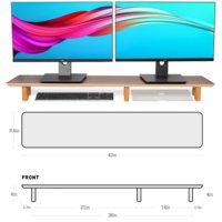 Estante de escritorio de madera de bambú JQ, elevador de soporte de monitor doble grande con patas de corcho ecológico para impresoras de ordenador portátil, TV y PC