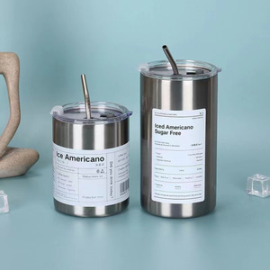 Nouveau gobelet intérieur double couche réutilisable en acier inoxydable 350ml <span class=keywords><strong>600ml</strong></span> garder chaud froid tasse à café tasse avec couvercle et paille - Product Image 1