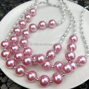 Venta al por mayor Rosa Blanco Abs perla bola 18mm <span class=keywords><strong>Bubblegum</strong></span> cuentas collar grueso niñas Cadena de cuentas ajustable collar de joyería - Product Image 5