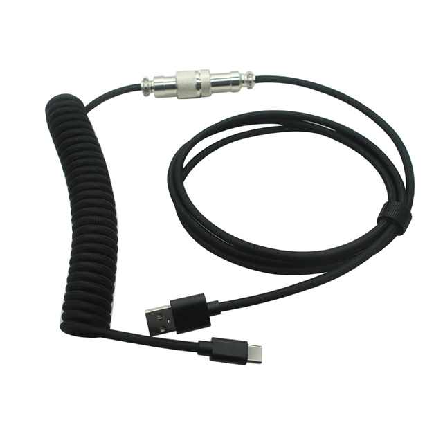 Factory Customization USB Cable 2.0 Type c Coiled Cable Double Sleeving USB c and USB a Male Connector to Aviator Connector