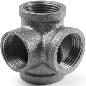 Conector en T <span class=keywords><strong>de</strong></span> Hierro Maleable Negro <span class=keywords><strong>de</strong></span> Ángulo Recto con <span class=keywords><strong>Cabeza</strong></span> Hexagonal y Salida Lateral <span class=keywords><strong>de</strong></span> 4 Vías, Superficie Sandblasted, Baja Presión para Decoración del Hogar - Product Image 1