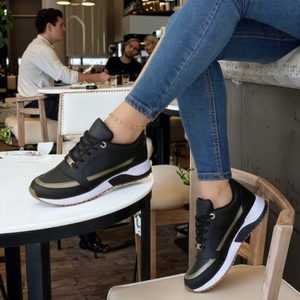 Chaussures de sport classiques tendance en PU à lacets pour femmes, grandes tailles, confortables et décontractées pour l'automne, style européen et américain, couleurs assorties - Product Image 2