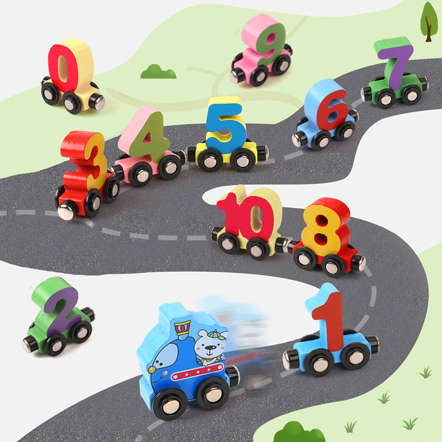 Children's Wooden Magnetic Train Building Blocks Wooden Flash Cards Train Track Play Set Train Cars Educational Toys for Kids