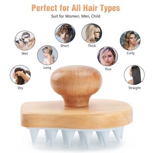Cepillo de Baño de Madera Natural con Logotipo Personalizado, Cepillo de Silicona para Masaje del Cuero Cabelludo y Champú, con Mango de Goma para el Crecimiento del Cabello - Product Image 3