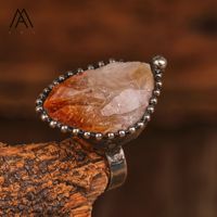 Bagues en cristal citrine bijoux vintage, bague naturelle en quartz jaune brut pour homme père pierre de naissance cadeaux
