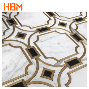Brass Inlay đá Mosaic sàn bằng tia nước bằng đá cẩm thạch trắng Gạch Mosaic để bán - Product Image 6