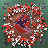 Combo 3-en-1 : Jeu de Mahjong Américain Classique Personnalisé, Thème Lapin, en Acrylique Violet, Luxe, Pliable, Résistant à l'Eau, pour 4 Joueurs, Jeu de Casino