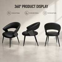 Chaise d'appoint moderne enveloppante avec dossier, assise en similicuir rembourrée et pieds en métal noir pour restaurant, salon, hôtel