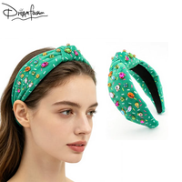 DREAM FASHION Accessoires pour cheveux pour femmes, élégants, en velours vert, avec cristaux arc-en-ciel, personnalisés, décontractés, de Noël, faits à la main, de haute qualité