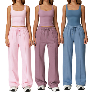 Conjunto Deportivo de 2 Piezas: Top Corto de Compresión para Yoga y Fitness, Pantalones Deportivos Holgados - Product Image 1