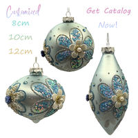 Boule de Noël en verre artisanale de luxe, motif floral perlé, imprimé 3 couleurs, écologique, 8 cm, à suspendre