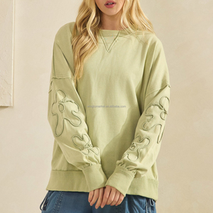 <span class=keywords><strong>Felpa</strong></span> da Donna <span class=keywords><strong>Oversize</strong></span> con Collo Tondo, Stile Americano, <span class=keywords><strong>Verde</strong></span> Salvia con Ricamo Floreale sulle Maniche, Vendita all'Ingrosso - Product Image 5