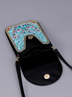 Tas Selempang Wanita Mewah Bordir Manik-Manik Bohemian Buatan Tangan dengan Batu Permata Turquoise untuk Festival dan Pesta