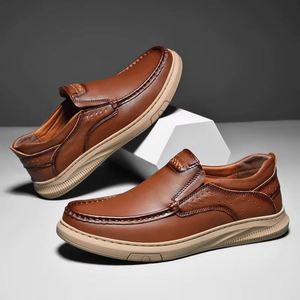 2025 Men's Trendy Solid Color Cowhide Leather Slip-On Shoes Casual Spring Summer Design One Foot Closure for Driving Lazy Days - Product Image 2