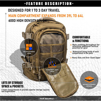 Vente en gros de sac à dos tactique personnalisé extensible 3 jours d'assaut sac à dos molle sac à insectes doublure en polyester pour la journée