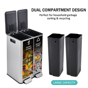 Ksy Lớn Thép Không Gỉ Bàn Đạp Bin Nhà Bếp Tái Chế 3 Khoang Mềm Đóng Bàn Đạp Đôi Chất Thải Bin Thùng Rác Thùng Rác Có Thể - Product Image 3