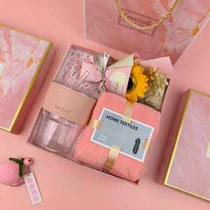 Customize Promotional Gifts for Business Events Cheap Option Glass Cup Sunflower Towel Phone Holder Girls Wedding <b>Pink</b> Gift Set - Product Image 3