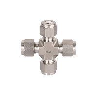 Raccord croisé à compression à double ferrule en acier inoxydable 4 voies SS304 SS316 pour tube d'instrument haute pression