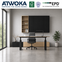 Bureau de direction en bois ATWOKA, réglable en hauteur, avec structure en métal noir et gestion des câbles