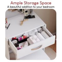 Ensemble de chambre de luxe en MDF avec miroir, tabouret, coiffeuse, bureau de rangement pour cosmétiques et commode, blanc