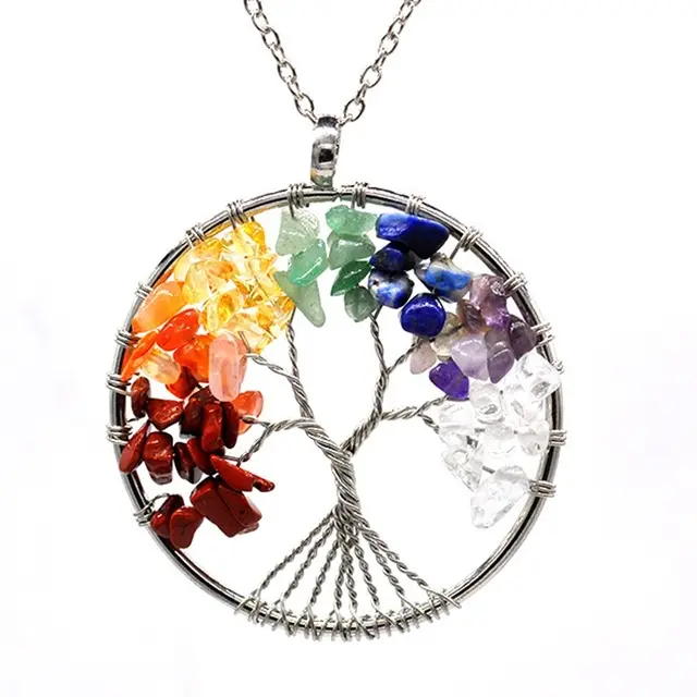 Pendentif arbre de vie au Quartz, 7 Chakra, collier en cristal pour femmes, bijoux Reiki de guérison