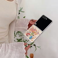 Samsung Galaxy Z Flip 8 7 6 5 için Özel Çiçekli Kedi Temalı Kılıf Lüks Estetik Çiçek Baskılı Sevimli Kedi Yavrusu TPU Tampon Kılıf