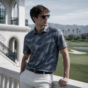 Polo de Golf Personalizado Premium para Hombre, Color Gris Camuflaje, Rendimiento de Absorción de Humedad, Marca Privada, Ropa Corporativa OEM - Product Image 1