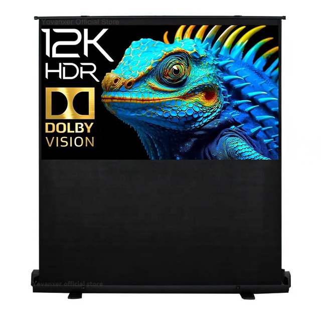 100 "Portable Manual Pull up Projection Screen Without Rope Floor Standing Projector White Fiber Glass 16:9 for Outdoor Camping