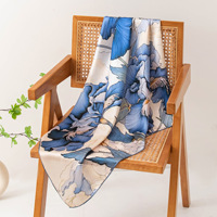 Foulard carré grand format 100% Soie de Mûrier, motif floral Iris bleu, châle, foulard de tête pour banquets et usage quotidien, OEM