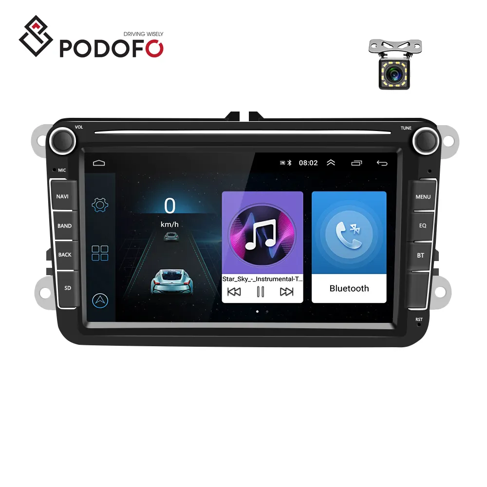 (EU/RU Stock) Podofo 2 Din 1 + 32 ГБ 8 "Android 13 Автомагнитола GPS BT FM для VW/PASSAT/POLO/GOLF 5 6 Камера заднего вида